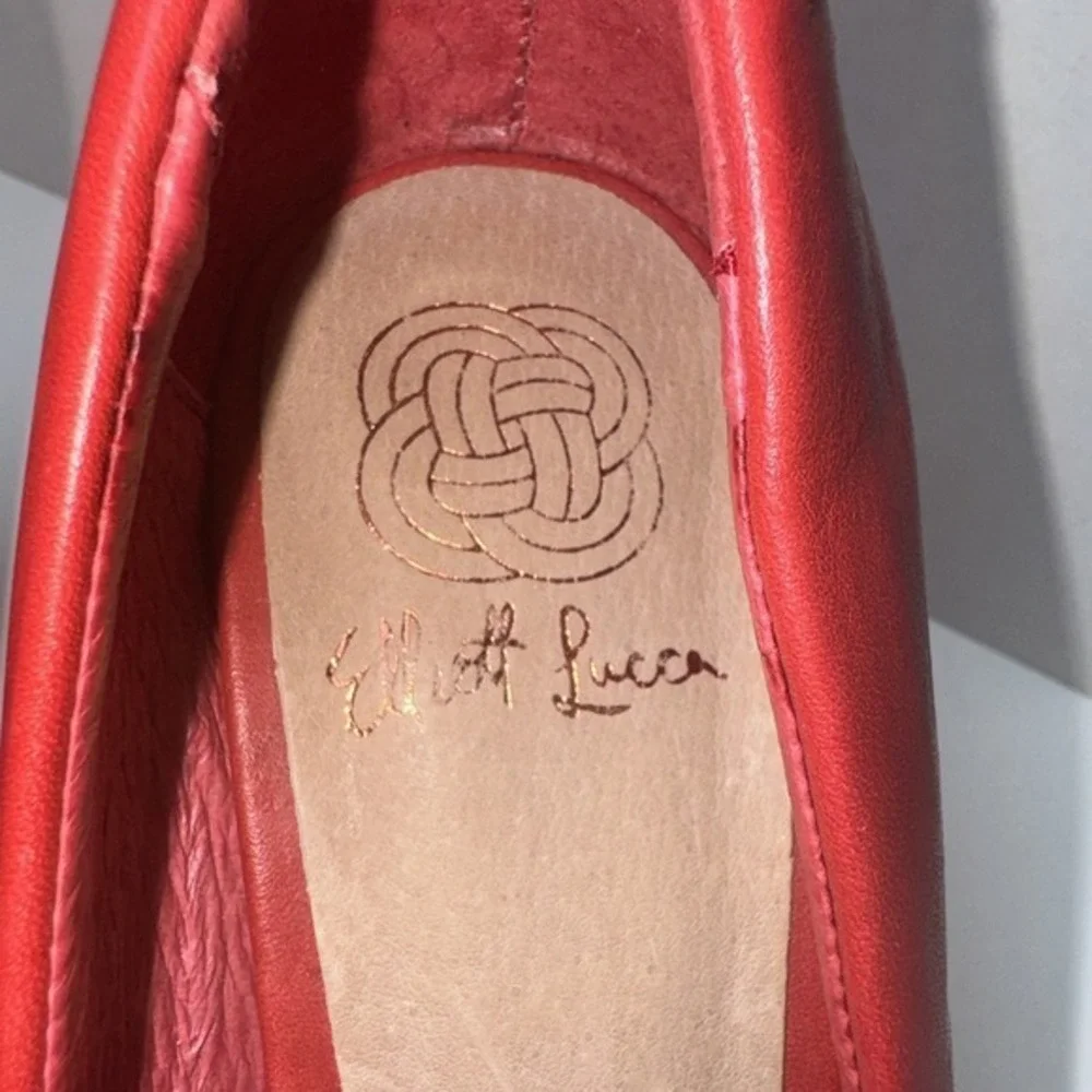 Elliott Lucca Cadiz‎ Shoes size 7.5 Genuine Leather Red Open Toe Braided Heel